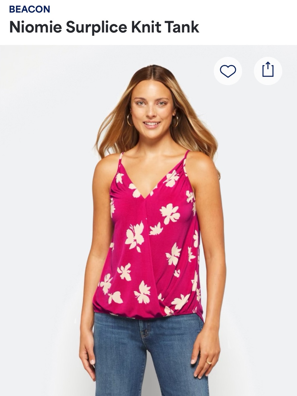 Beacon Floral Surplice Knit Tank in Fuchsia and Cream